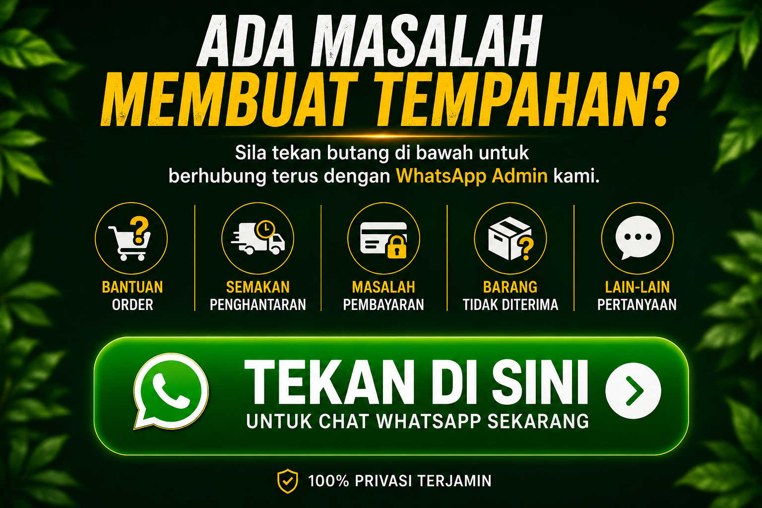 Bantuan tempahan AGRYZA melalui WhatsApp